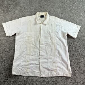 VINTAGE Guayabera Mens Extra Large Ivory Cream Embroidered Cuban Button Up *